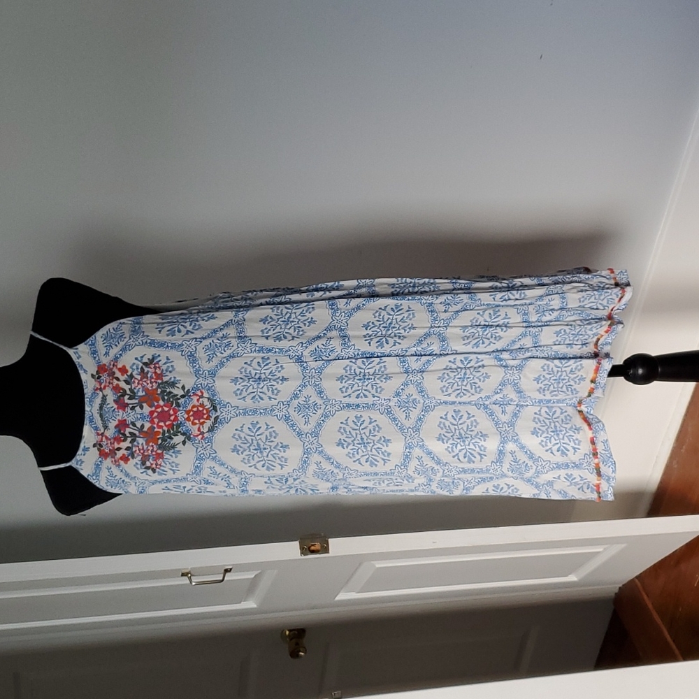 High Neckline Blue and White Summer Dress from THML